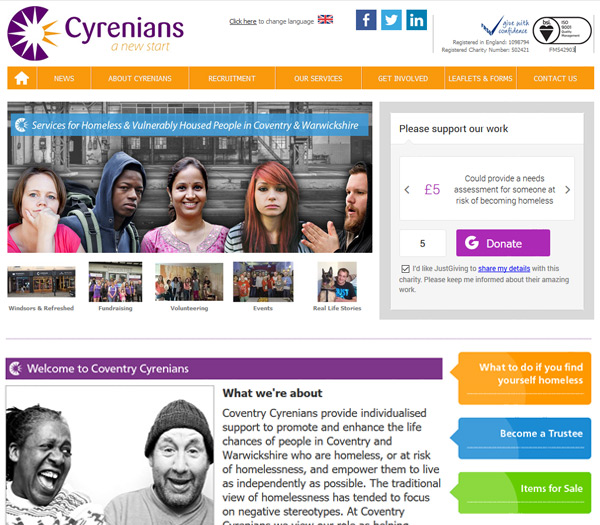 Screen shot of Coventry Cyrenians wesbite